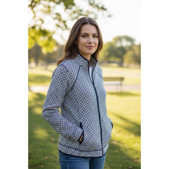 Talbots Women's Full Zip Jacket Sweatshirt Blue & White Size Medium - Picture 2 of 9